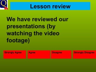 Lesson review Strongly Agree Agree Disagree Strongly Disagree We have reviewed our presentations (by watching the video footage) 