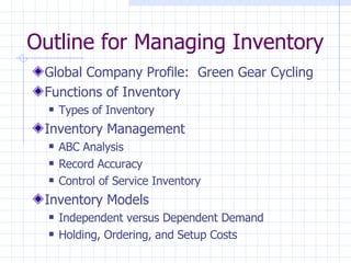 Outline for Managing Inventory ,[object Object],[object Object],[object Object],[object Object],[object Object],[object Object],[object Object],[object Object],[object Object],[object Object]