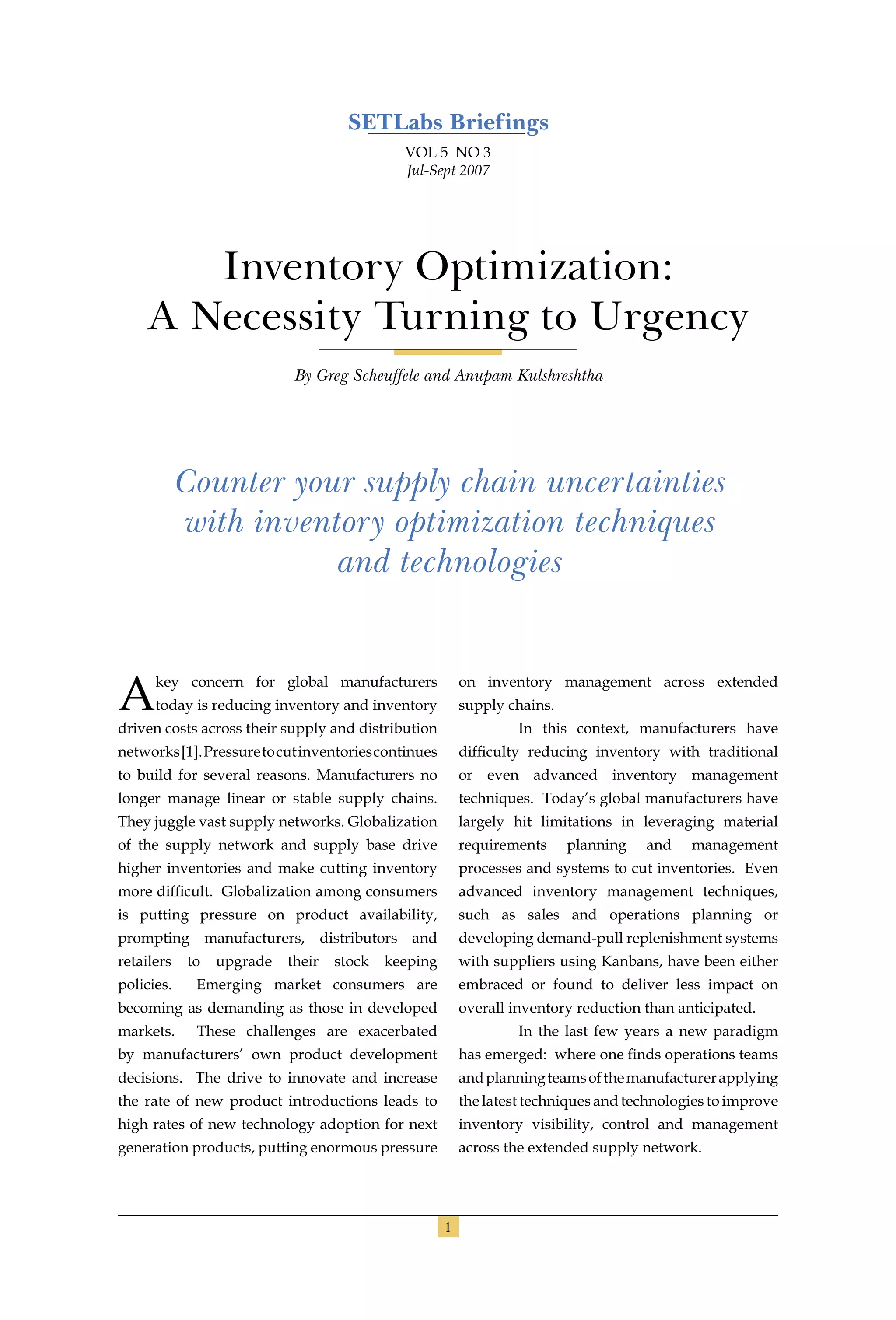 Synthes Small Css:  Inventory Optimization Techniques - vsexpia