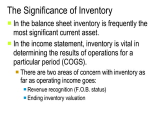 The Significance of Inventory ,[object Object],[object Object],[object Object],[object Object],[object Object]