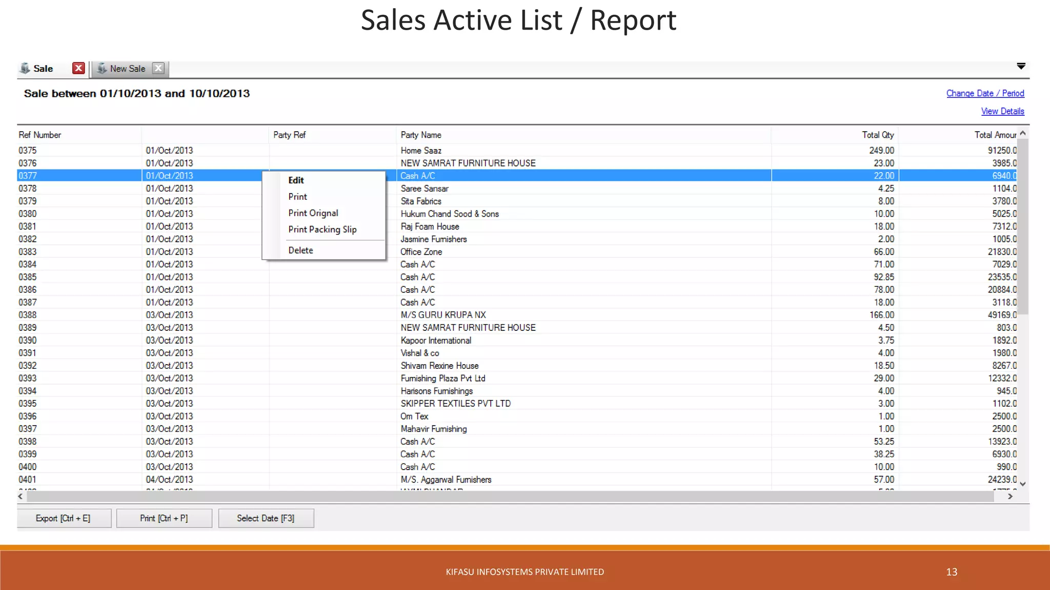 Sales Active List / Report
KIFASU INFOSYSTEMS PRIVATE LIMITED 13
 