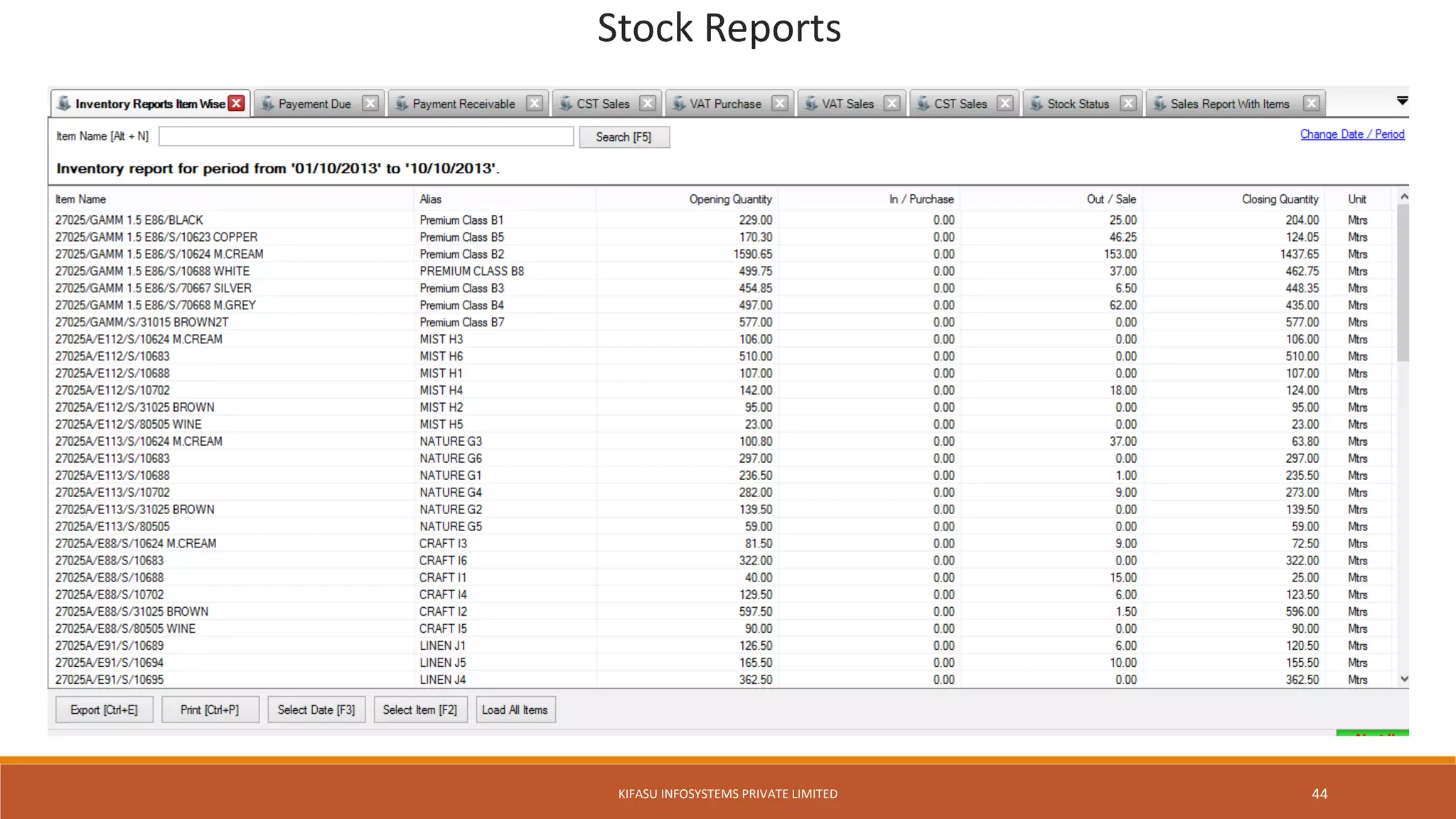 Stock Reports
KIFASU INFOSYSTEMS PRIVATE LIMITED 44
 
