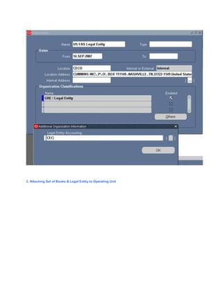 3. Attaching Set of Books & Legal Entity to Operating Unit
 