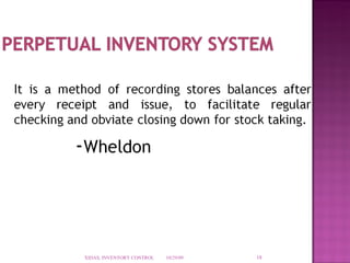 10/29/09 XIDAS, INVENTORY CONTROL 