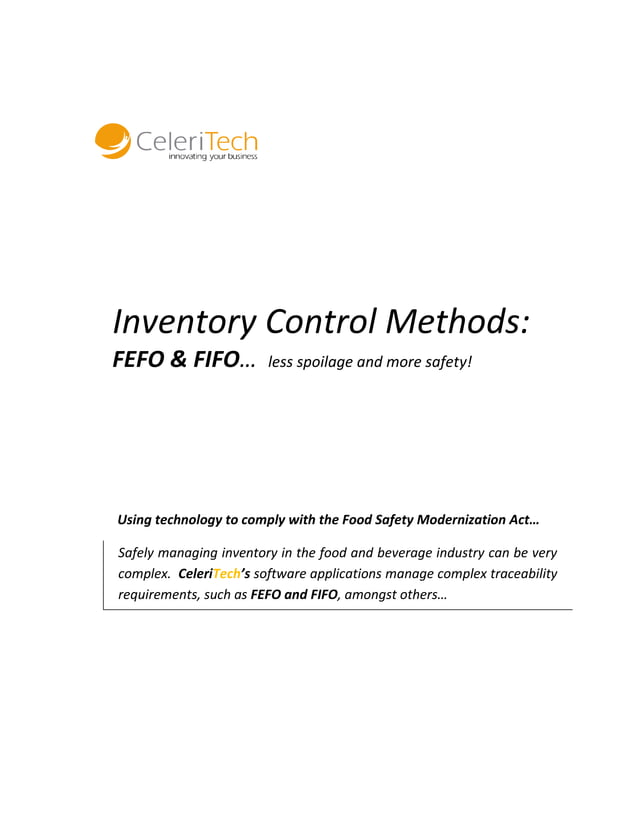 Inventory Control Methods FEFO-FIFO | PDF