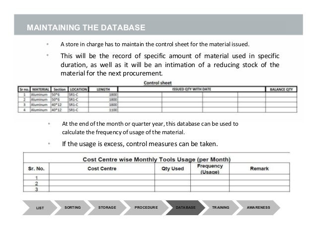 material inventory sheet