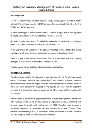 Inventory Management at Pepsi Co India Holding Pvt Ltd | PDF