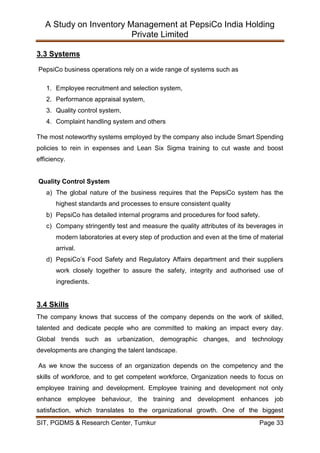 Inventory Management at Pepsi Co India Holding Pvt Ltd | PDF