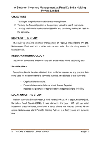 Inventory Management at Pepsi Co India Holding Pvt Ltd | PDF