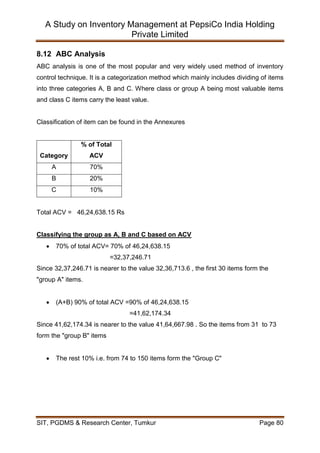 Inventory Management at Pepsi Co India Holding Pvt Ltd | PDF