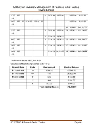 Inventory Management at Pepsi Co India Holding Pvt Ltd | PDF