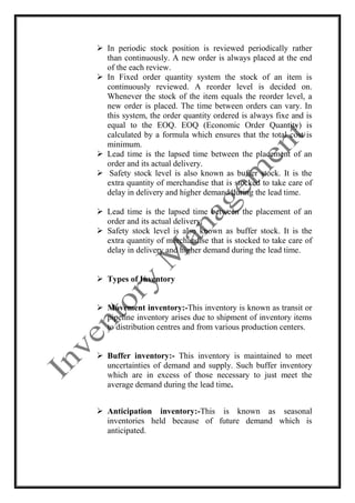 Variables in an Inventory Problem: 