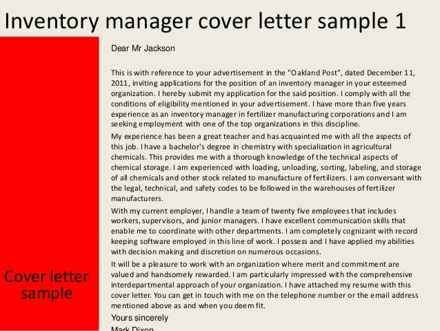 inventory manager cover letter inventory manager cover letter