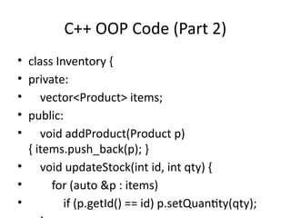 Comprehensive C++ OOP Inventory Management System Project | PPTX