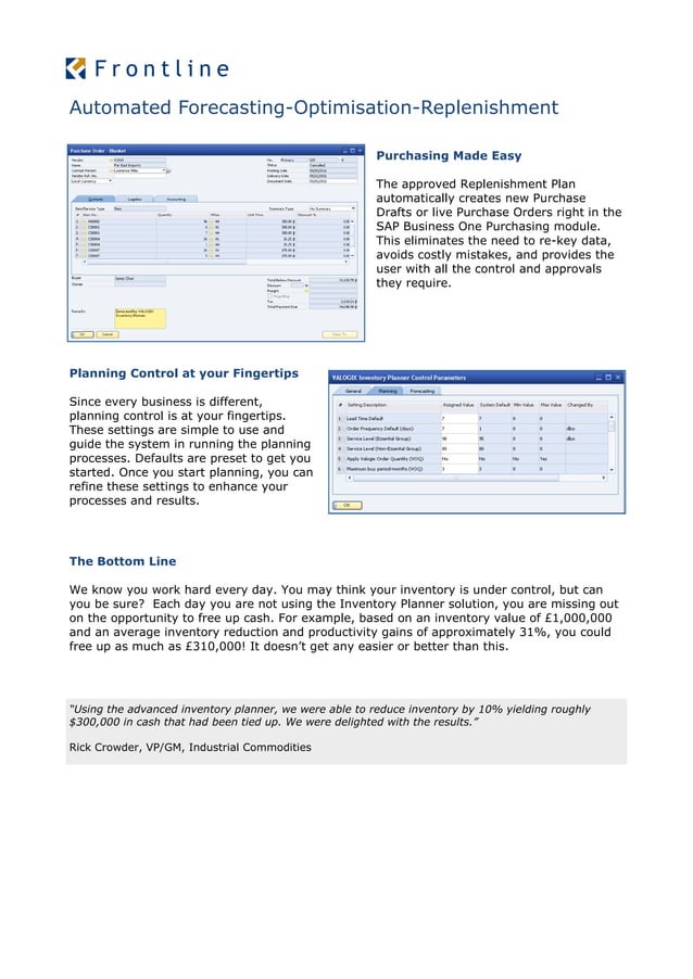 Inventory Planning For Sap Business One Pdf Logistics Business