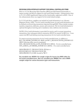 Inventory receiving processes for serial controlled items | PDF