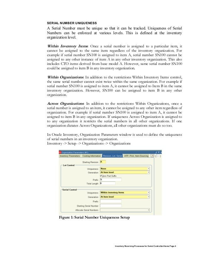Inventory receiving processes for serial controlled items