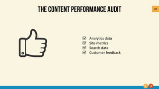 28
Analytics data
Site metrics
Search data
Customer feedback
 