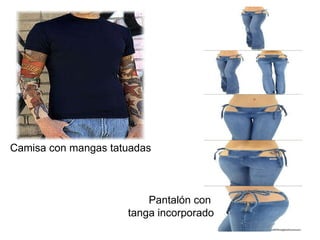 Camisa con mangas tatuadas Pantalón con  tanga incorporado 