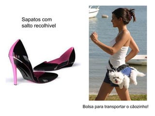Sapatos com
salto recolhivel




                   Bolsa para transportar o cãozinho!
 