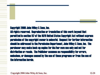 Copyright 2006 John Wiley & Sons, Inc. All rights reserved.  Reproduction or translation of this work beyond that permitted in section 117 of the 1976 United States Copyright Act without express permission of the copyright owner is unlawful.  Request for further information should be addressed to the Permission Department, John Wiley & Sons, Inc.  The purchaser may make back-up copies for his/her own use only and not for distribution or resale.  The Publisher assumes no responsibility for errors, omissions, or damages caused by the use of these programs or from the use of the information herein.  