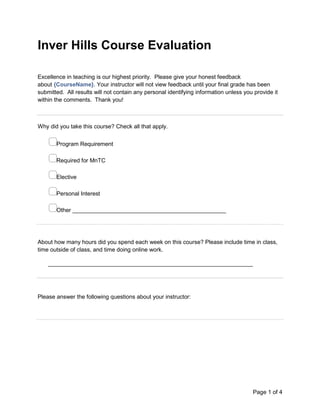 Inver hills Course Evaluation Form | PDF