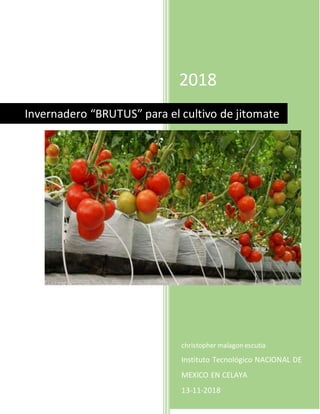 2018
christopher malagon escutia
Instituto Tecnológico NACIONAL DE
MEXICO EN CELAYA
13-11-2018
Invernadero “BRUTUS” para el cultivo de jitomate
 