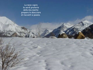 La neve copre le verdi praterie della mia mente: prepara lo sbocciare di racconti e poesie.  