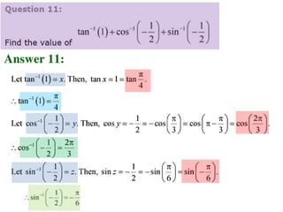 Inverse trigonometric functions from class 12
