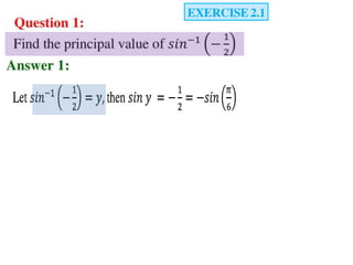 Inverse trigonometric functions from class 12