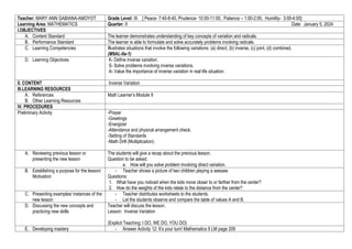 inverse variation math 9 quarter two lesson plan | DOCX