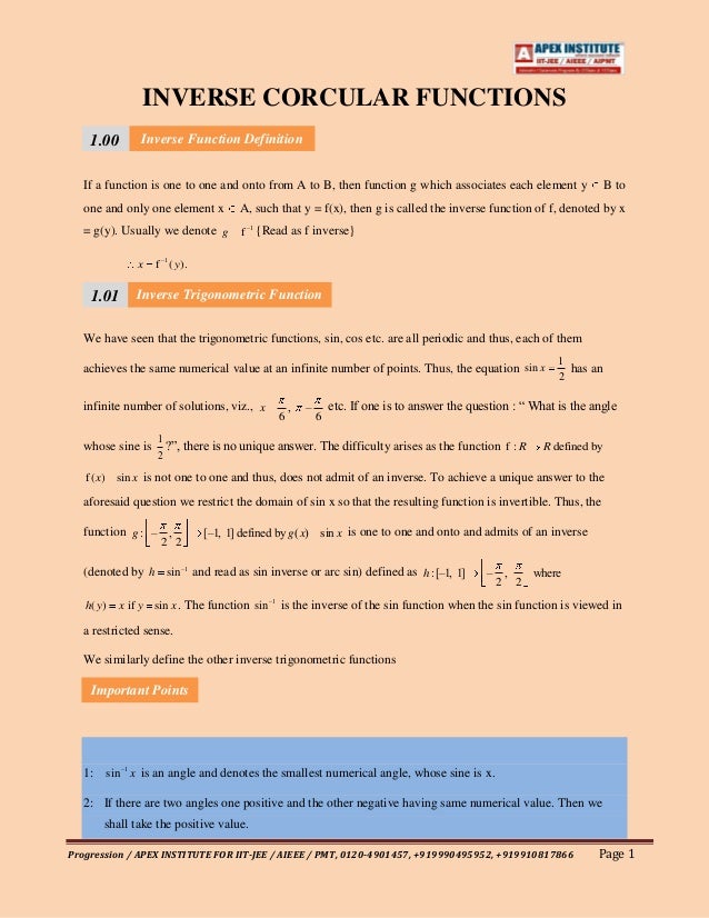 Inverse Circular Function Inverse circular function