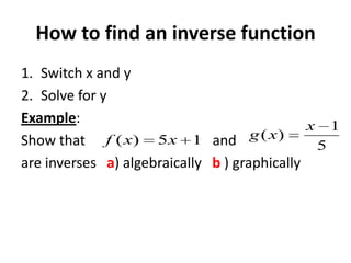Switching Back Inverse Function Inverse functions | PPTX