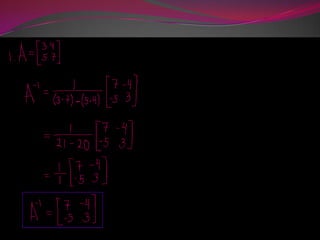 SOURCES:Pictures:http://help.adobe.com/en_US/FlashPlatform/beta/reference/actionscript/3/images/identityMatrix.jpghttp://www.adobe.com/devnet/flash/articles/matrix_transformations/fig02.gif Informationshttp://khanexercises.appspot.com/video?v=iUQR0enP7RQhttp://www.answers.com/topic/inverse-matrix-mathematicshttp://planetmath.org/encyclopedia/Determinant2.htmlhttp://chortle.ccsu.edu/VectorLessons/vmch16/vmch16_4.html