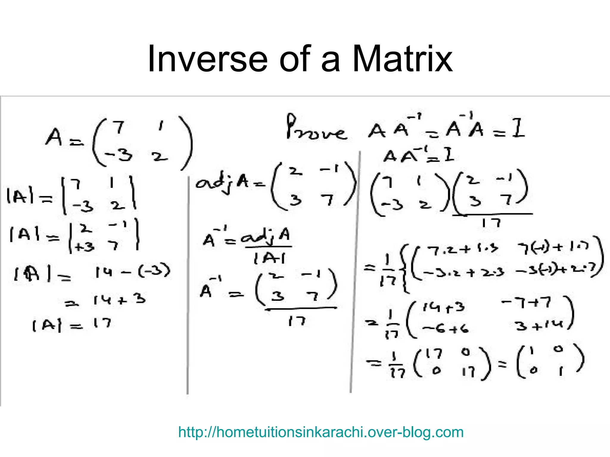 Inverse of a Matrix http://hometuitionsinkarachi.over-blog.com