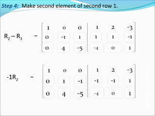 Step 4: Make second element of second row 1.
R2 – R3 ~
-1R2 ~
InverseOfMatrix
 