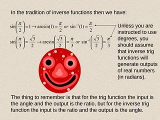 Trig Ration Inverses Inverse trig functions | PPT