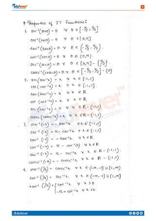 Inverse Trigonometric Functions Mathematics Handwritten Notes Pdf