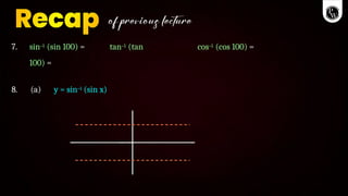 cos–1 (cos 100) =
7. sin–1 (sin 100) = tan–1 (tan
100) =
8. (a) y = sin–1 (sin x)
 