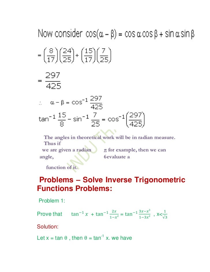 Inverse Trigonometric Functions Xii 1