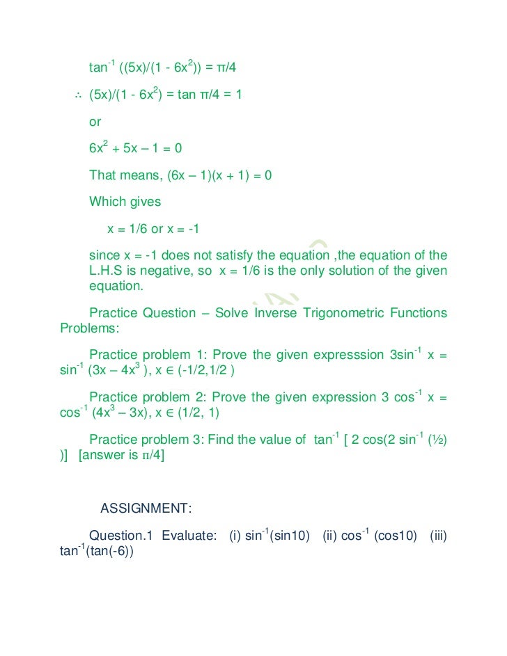 Inverse Trigonometric Functions Xii 1 Inverse Trigonometric Functions Xii 1