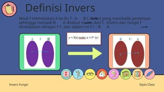 Relasi Invers INVERS FUNGSI YANG BERISI CARA MENCARI INVERS DARI SUATU FUNGSI | PPTX