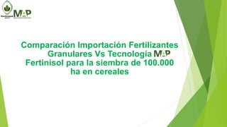 Comparación Importación Fertilizantes
Granulares Vs Tecnología
Fertinisol para la siembra de 100.000
ha en cereales
 