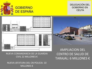 NUEVA COMANDANCIA DE LA GUARDIA CIVIL 22 MILLONES € NUEVA JEFATURA DEL CN POLICIA: 10 MILLONES € AMPLIACION DEL CENTRO DE SALUD DE TARAJAL: 6 MILLONES € 