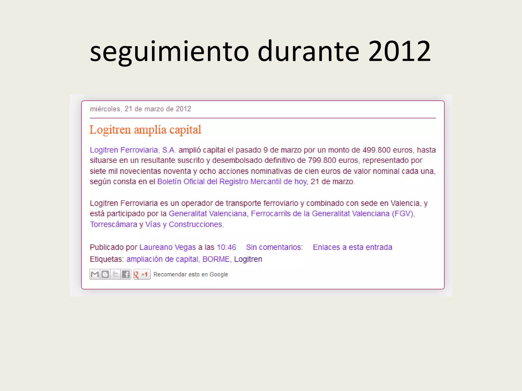 seguimiento durante 2012
