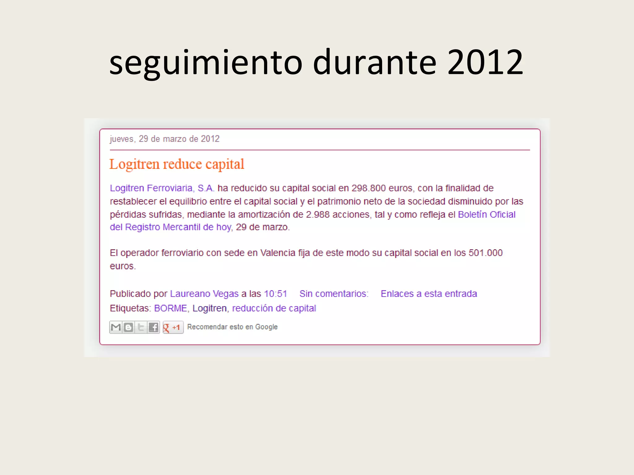 seguimiento durante 2012