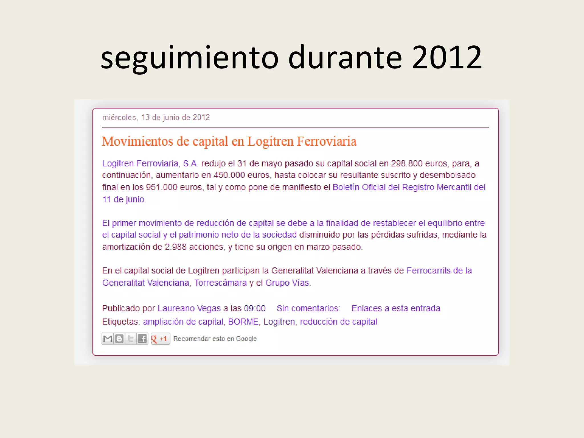 seguimiento durante 2012