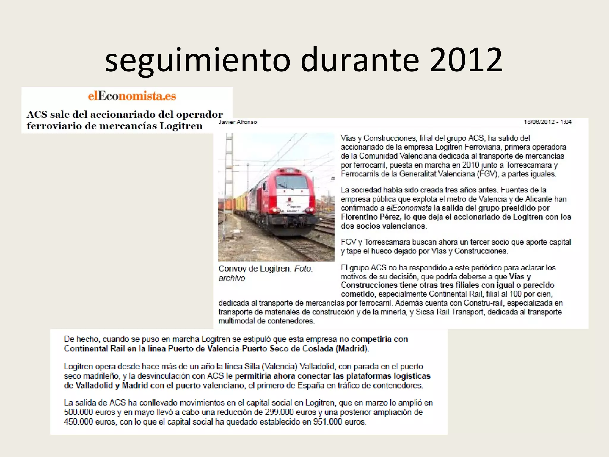 seguimiento durante 2012