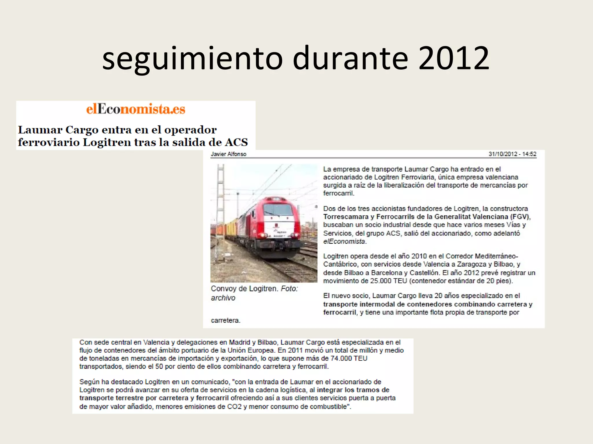 seguimiento durante 2012