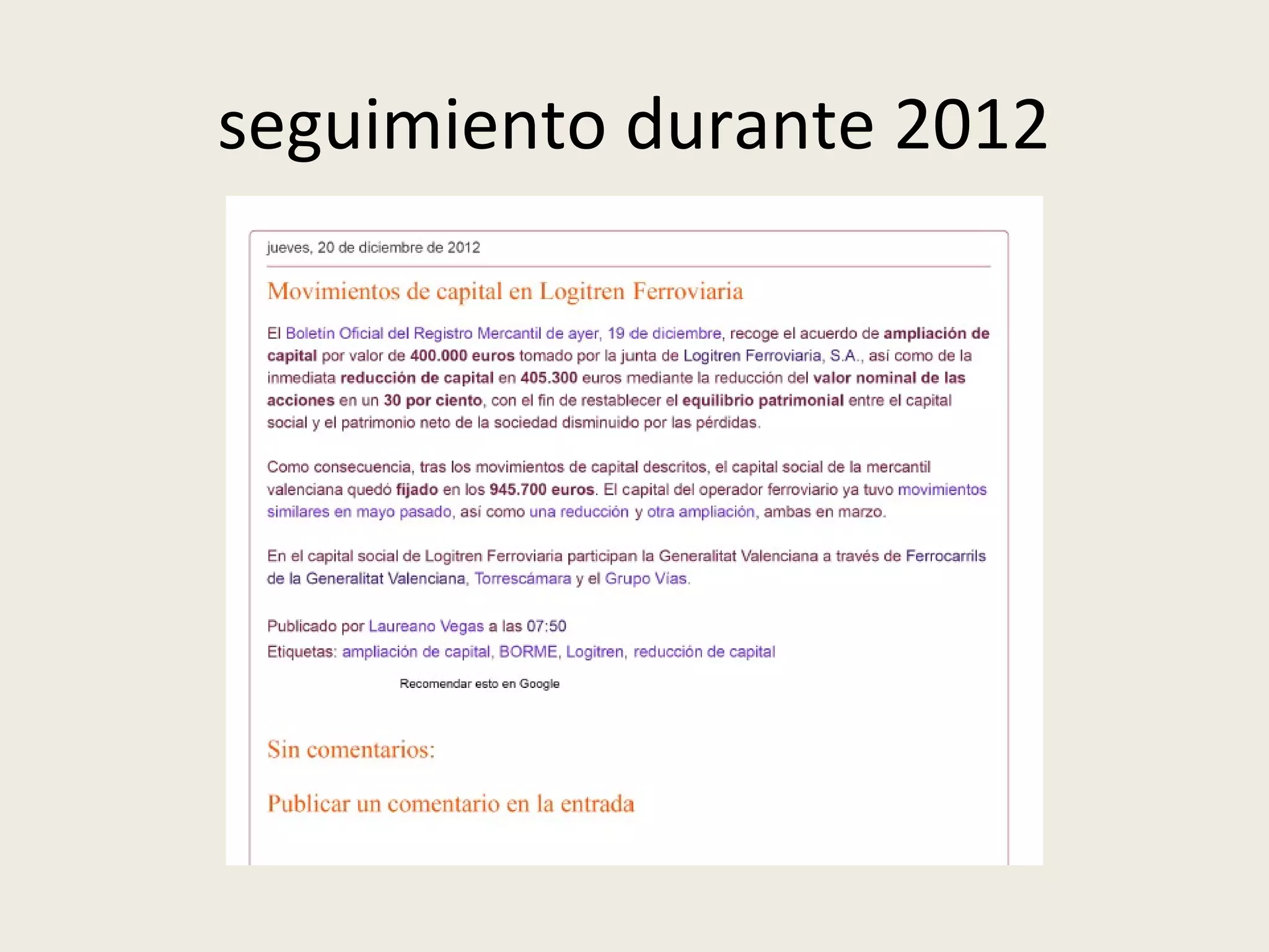 seguimiento durante 2012